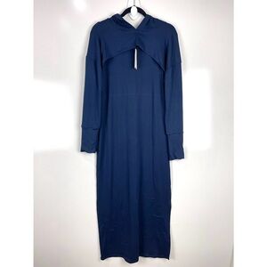 Earthbound Navy Blue Maxi Dress Hooded Shrug NWT Size Large Boho Casual Comfort